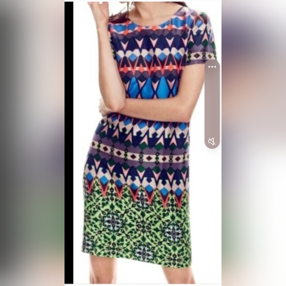 Jcrew Multi-Color Geometric Print Shift Dress 100… - image 2